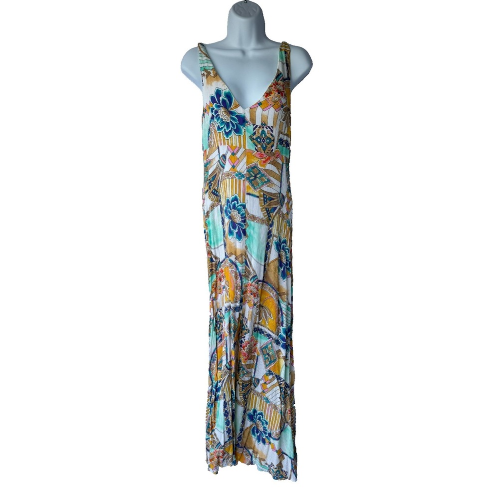 O'Neill Maxi Dress M Boho Floral Geometric V-Neck Festival Eclectic Flowy Summer